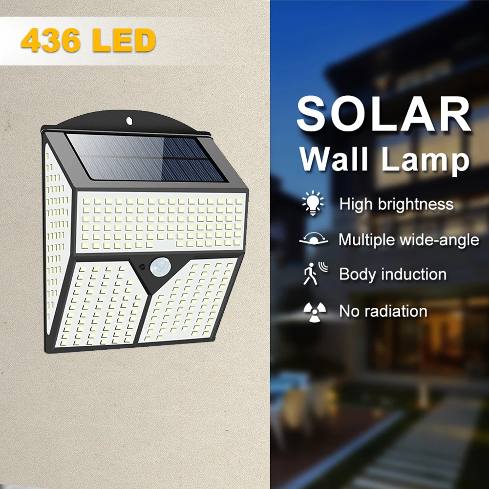 

Solar LED Outdoor Garden Lamp Human Body Induction Wall Lamps Four Sides Waterproof 436 LED Charging Home Decor Road Lights