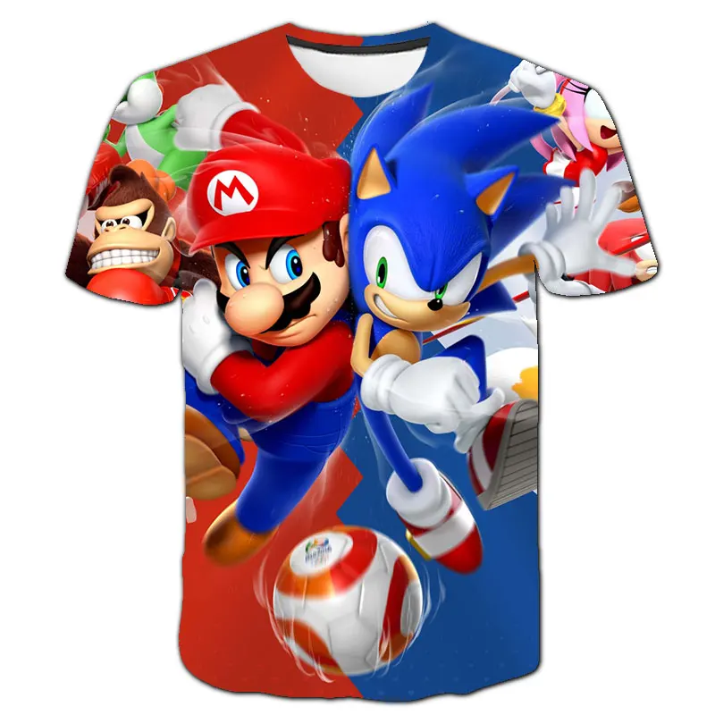 New Yellow Sonic Tshirt Kids Clothes Boys Cartoon Game Super mario Boys Clothes Men Women T-shirt Summer Clothes For Girls