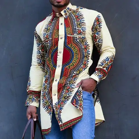 Африканская мужская одежда Dashiki, этнический принт, женские топы, свадебная одежда, Классические мужские рубашки с длинным рукавом, традицио...