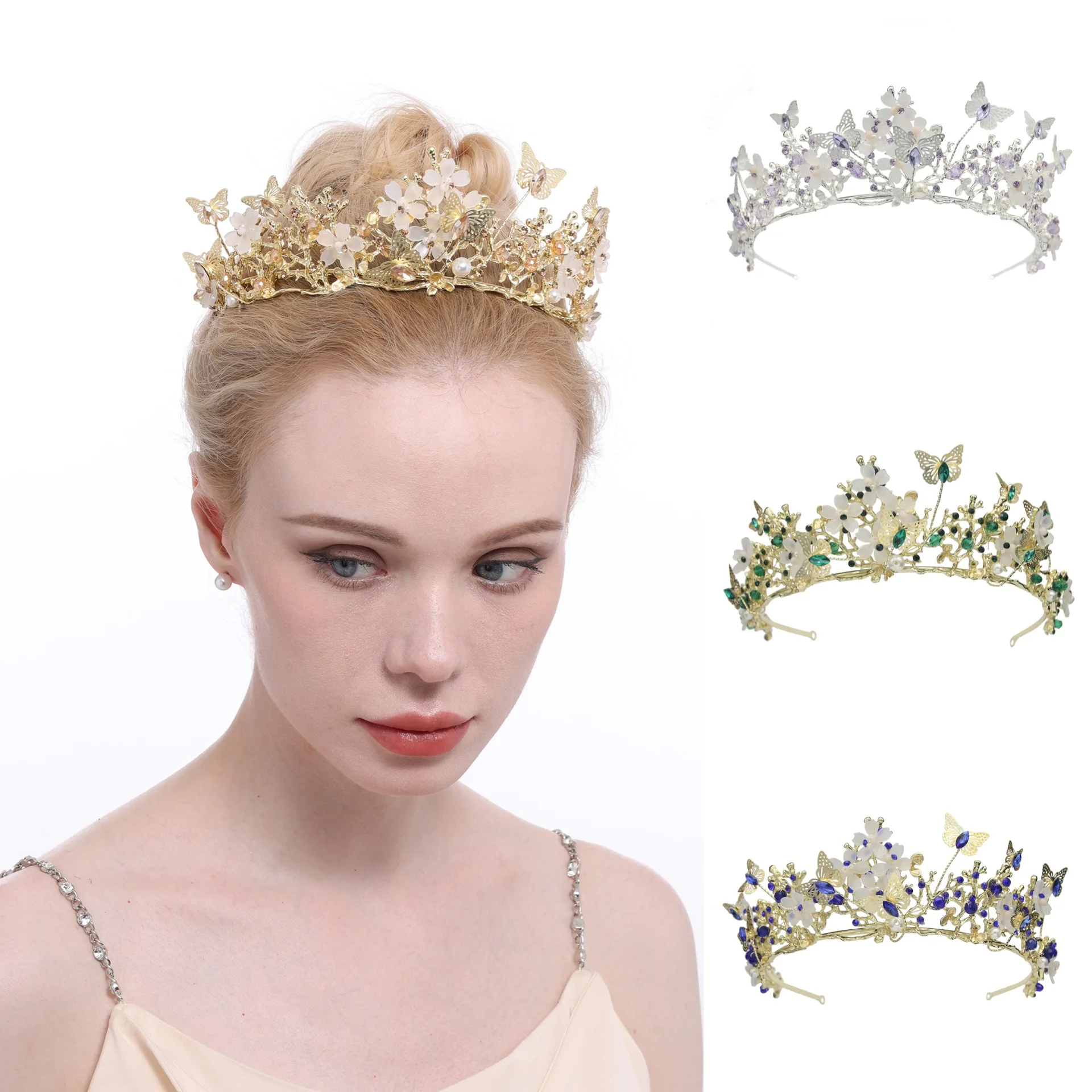 

Bridal Crown Baroque Pearl Rhinestone Crown And Tiara Butterfly Hairband Wedding Hair Accessories Princess Crown Bride Tiaras