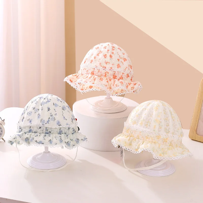 

Новинка 2023, весенне-летняя уличная шапка для маленьких девочек, кружевная шапка в форме рыбака с цветами, детские шапки, Солнцезащитная шапка для малышей