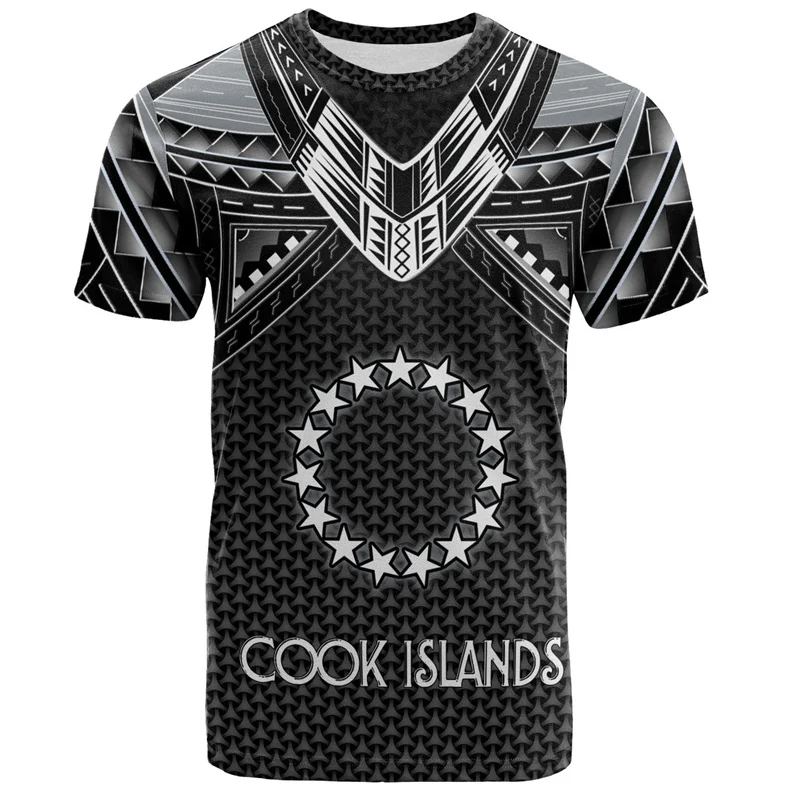 Фото 3D Printed The RepublicOf Cook Islands Flag Map T Shirt Cook Islands Coat Of Arms Graphic T-shirts For Men Vintage Short Sleeves №2