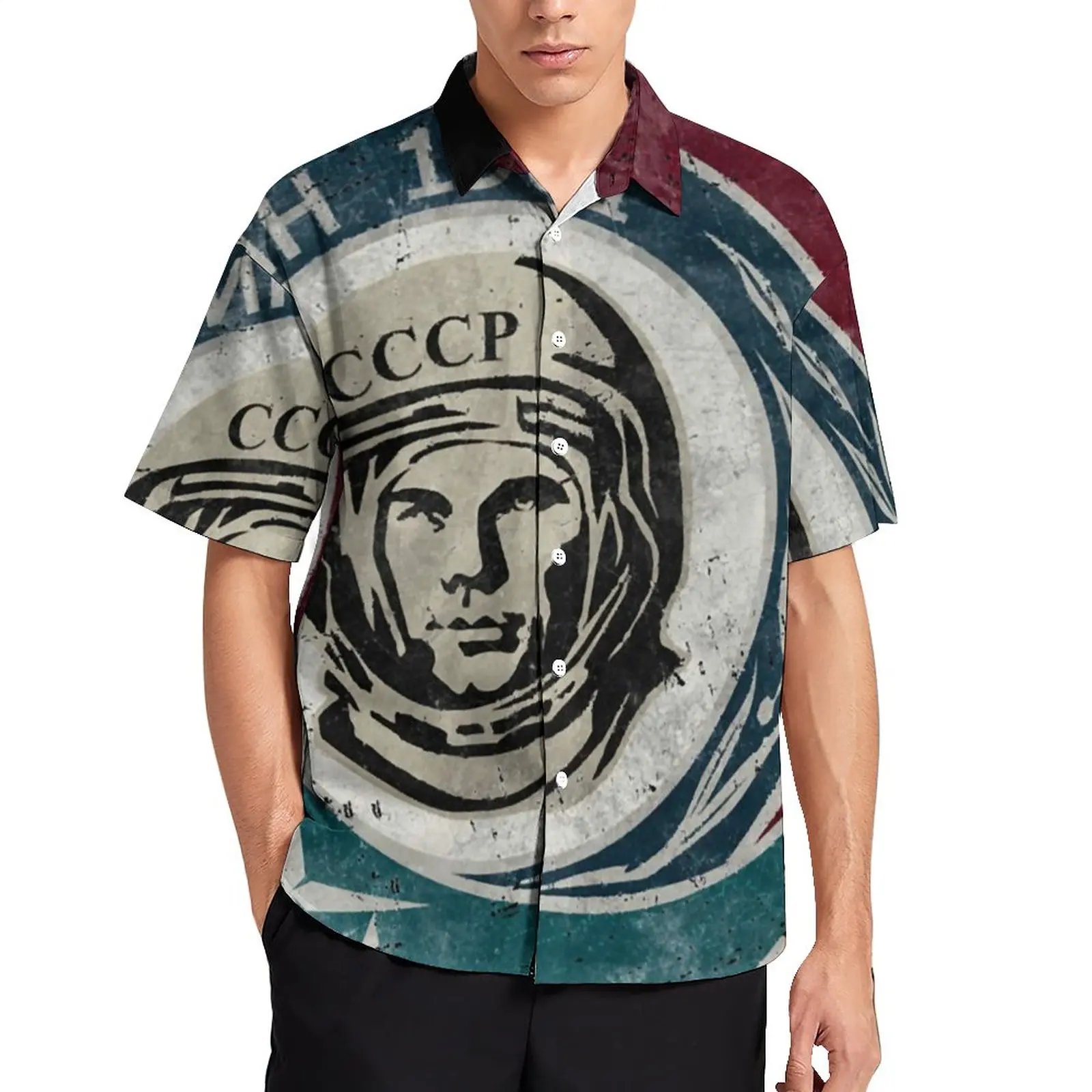 

CCCP Yuri Gagarin Beach Shirt Science Hawaiian Casual Shirts Male Fashion Blouses Short-Sleeved Graphic Clothing Plus Size
