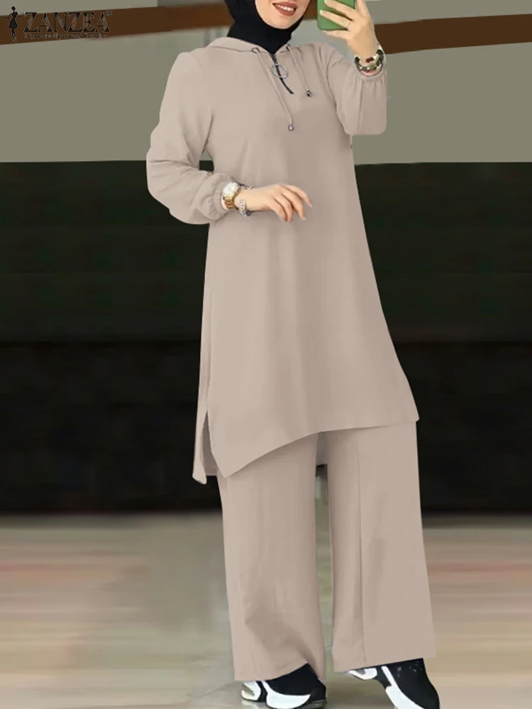 

2023 Fashion ZANZEA Spring Two Piece Sets Women Sets Tracksuits Causal Wide Leg Pants Suit Muslim Blouse Turkish Isamic Outifts