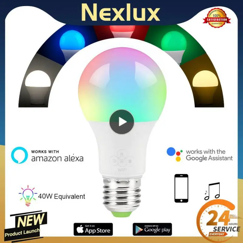 

1~5PCS WiFi Smart Light Bulb B22 E27 LED RGB Lamp Work With Alexa/Google Home 85-265V RGB+White Dimmable Timer Function