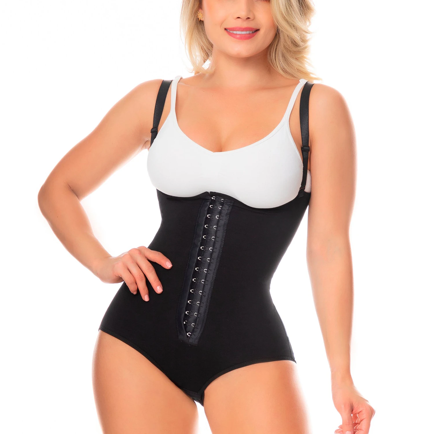 

Fajas Colombianas Body Shaper Girdle With 2 Line Hooks, Covered Back, Free Breasts, Perineal Opening Crotch