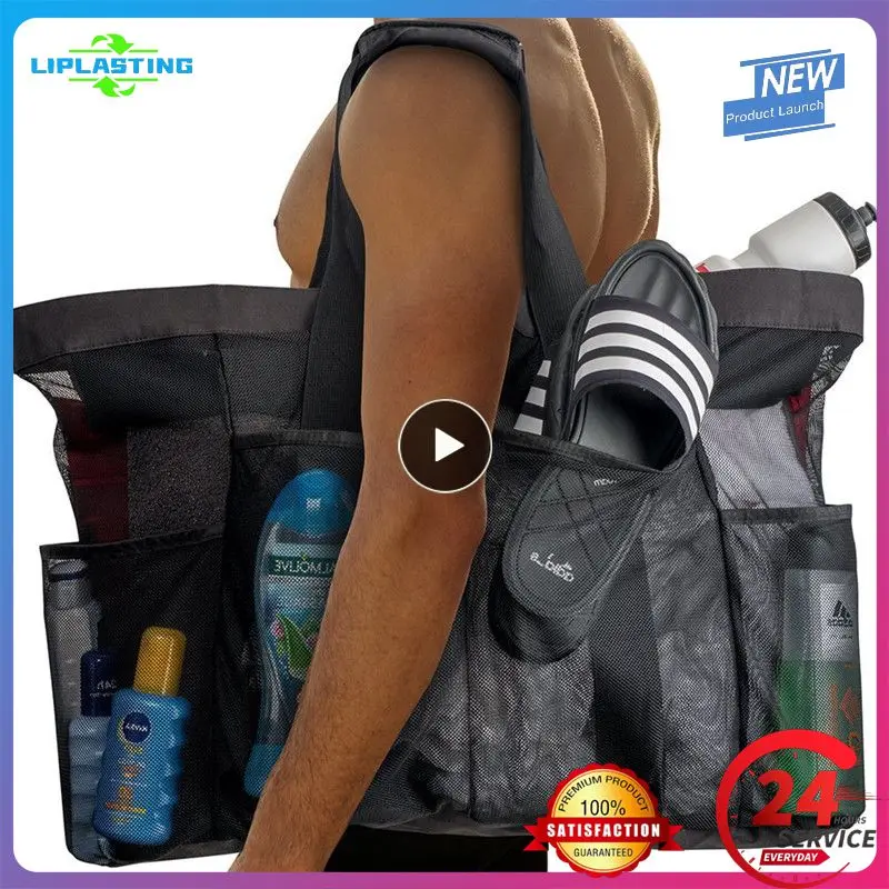

2021 new Summer Large Beach Bag For Towels Mesh Durable Beach Storage Bag For Toys Waterproof Underwear Pocket Beach Tote Bag