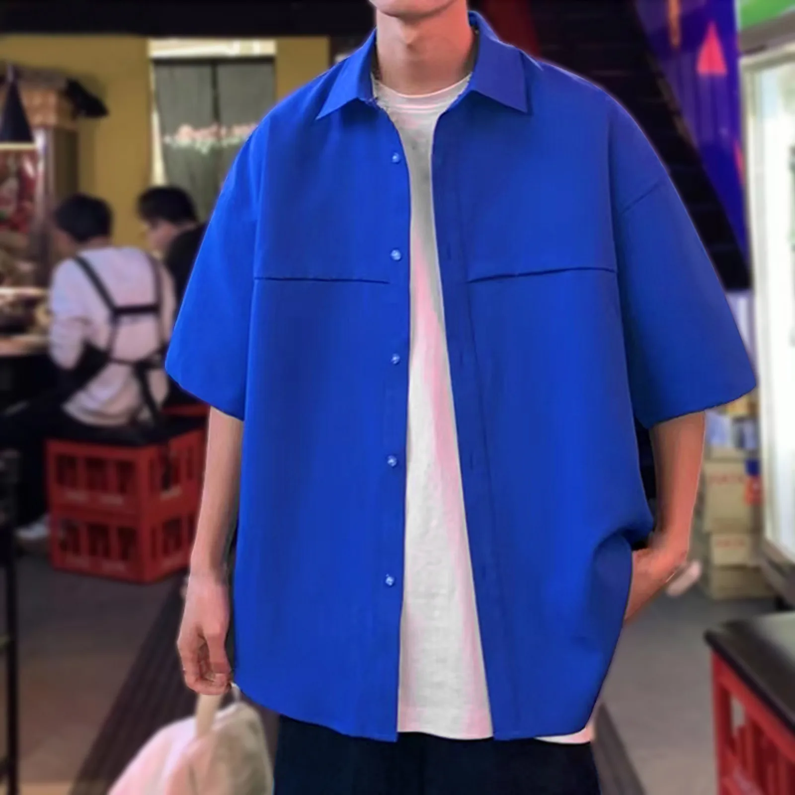 

Неоновая рубашка для мужчин, Летняя шелковая рубашка с короткими рукавами, Свободная Повседневная рубашка с пятью рукавами, пятиконечный костюм Кена куклы, тонкая рубашка