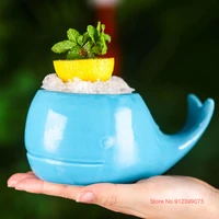 2022 popular blue whale tiki mug ceramic cocktail glass american hawaii kawaii sparkling mixed drink smoothie cup for nightclub