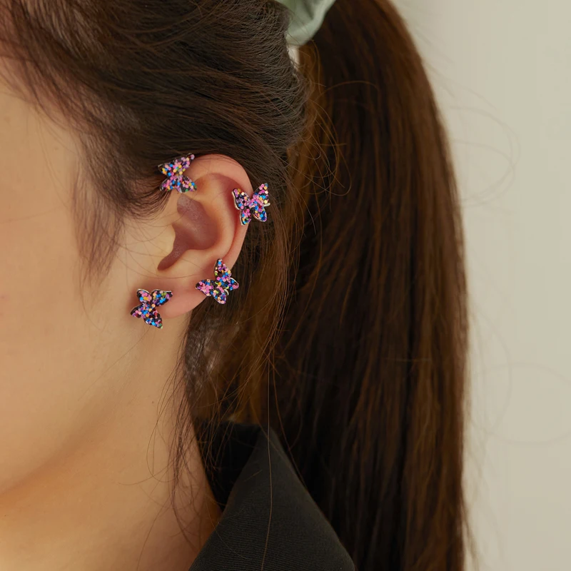 

Trendy Colorful Metal Butterfly Ear Clips Without Piercing For Women Sparkling Sequins Ear Cuff Clip Earrings Wedding Jewelry