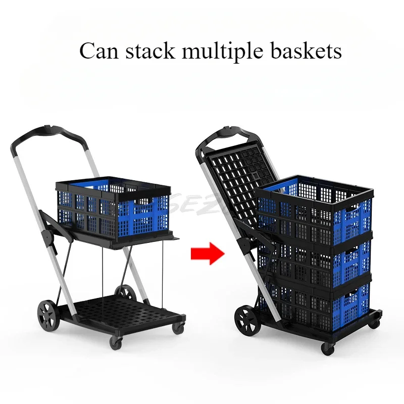Многофункциональная Складная двухслойная тележка пластиковая корзина прямая