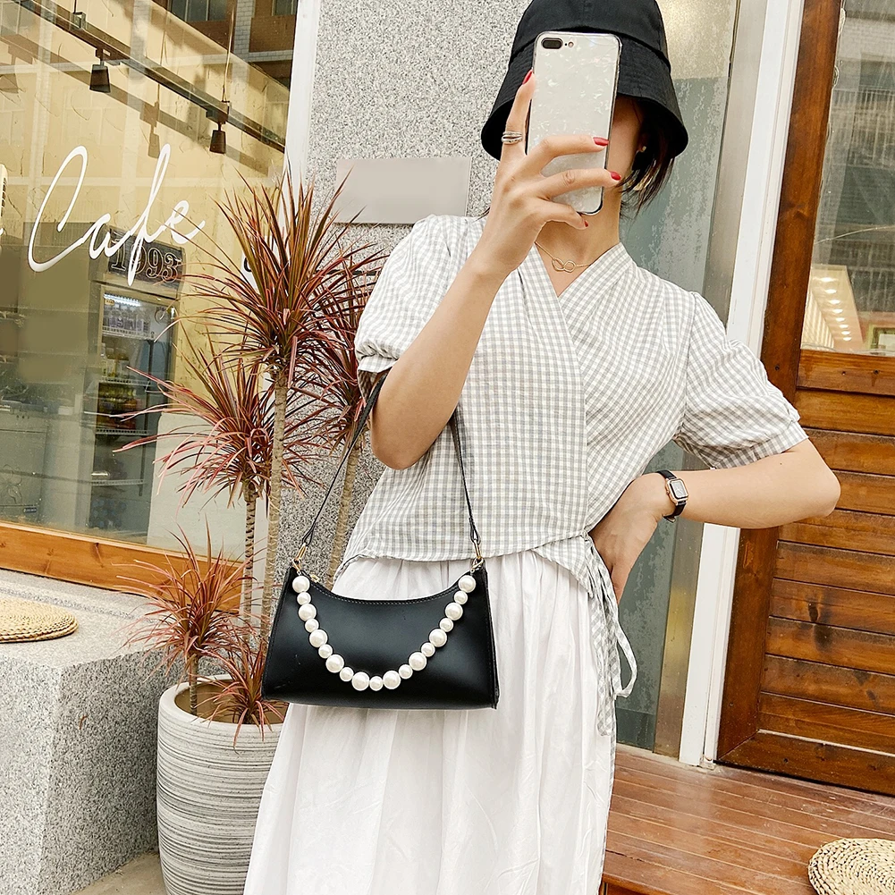 

Портативная женская сумка на плечо с жемчугом, элегантная кожаная сумка, Женская дорожная сумка-тоут, модная Изысканная сумка для покупок