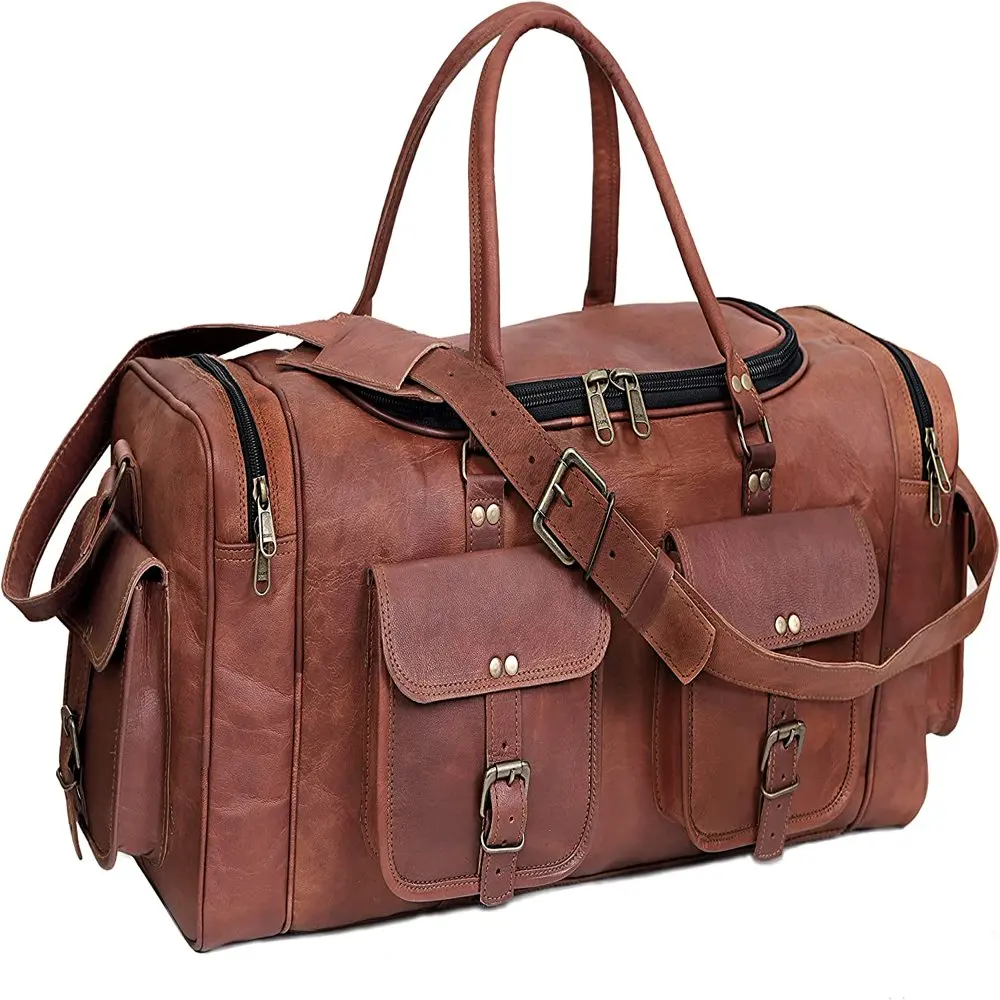 Leather 24 Inch U Zip holdall Luggage Handmade Duffel Bag Carryall Weekender