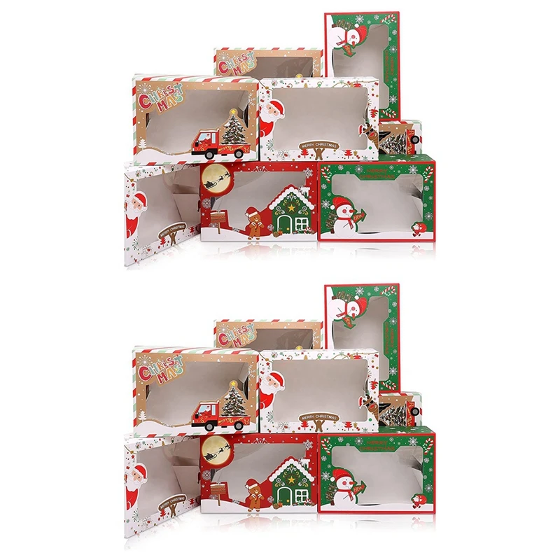 

24X Christmas Cookie Boxes With Clear Window Paper Xmas Gift Cupcake Treat Candy Baking Boxes For Christmas Gift Giving