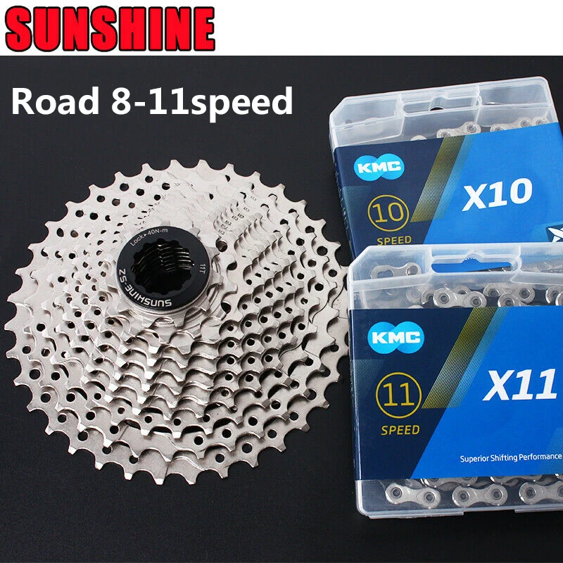 

SUNSHINE Road Bike Cassette 8V 9V 10V 11V Road Bike Cassette Ultralight Road Bicycle Freewheel KMC Chain 8/9/10/11S Bicycle Part