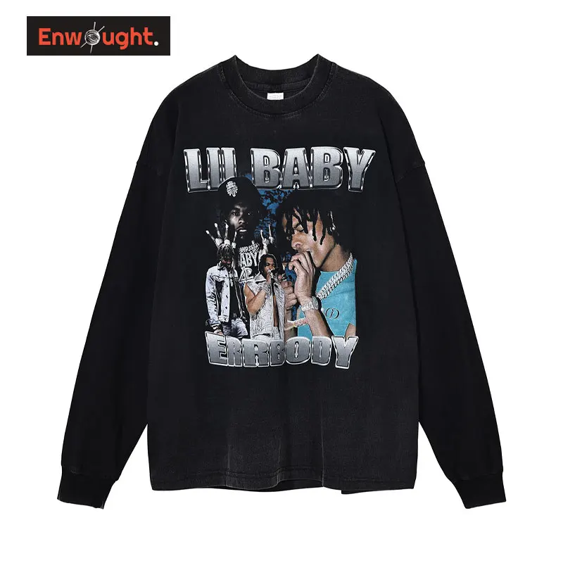 

Футболка мужская оверсайз в стиле хип-хоп с длинным рукавом и капюшоном