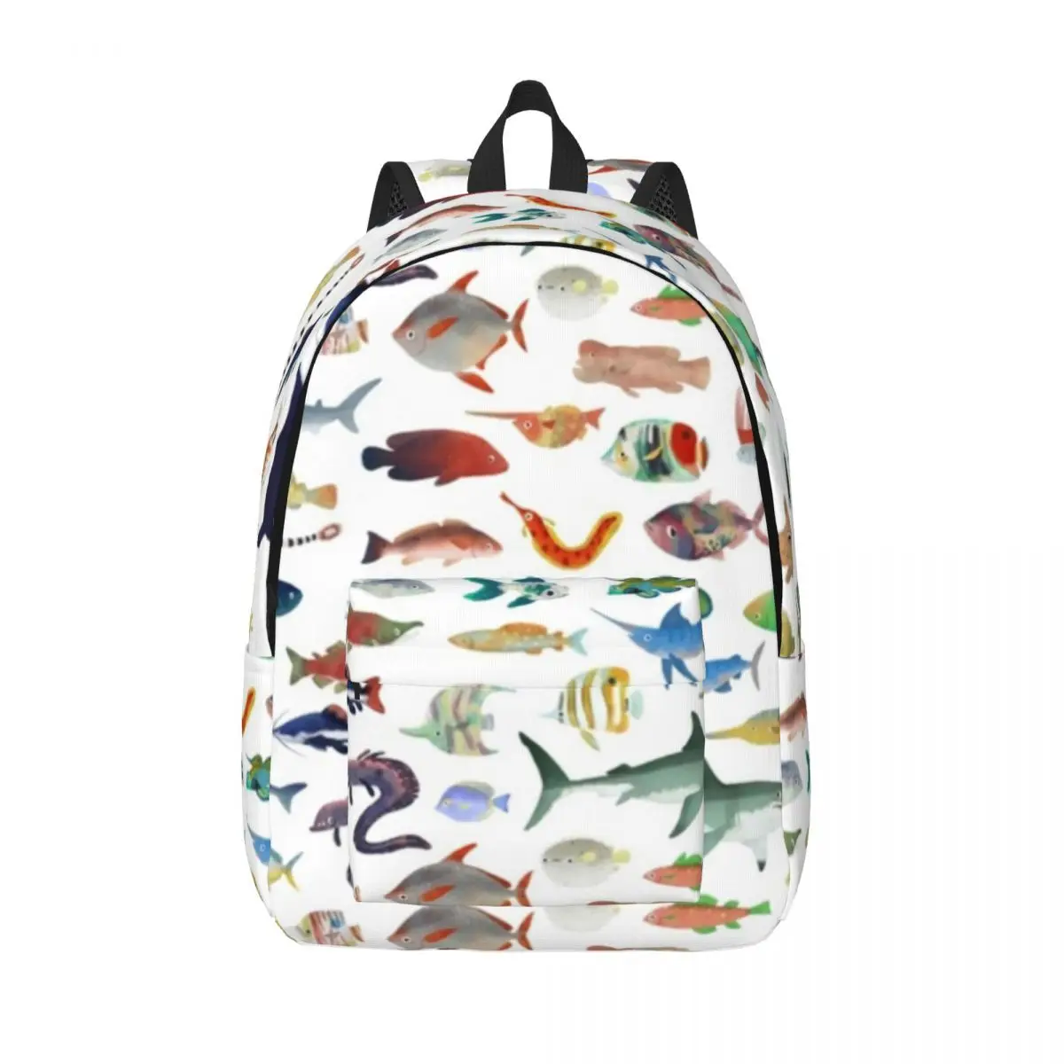 

Great White Shark Canvas Backpacks Ocean Life One Hundred Fish Print Bag Commuter Backpack Big Fashion Bags