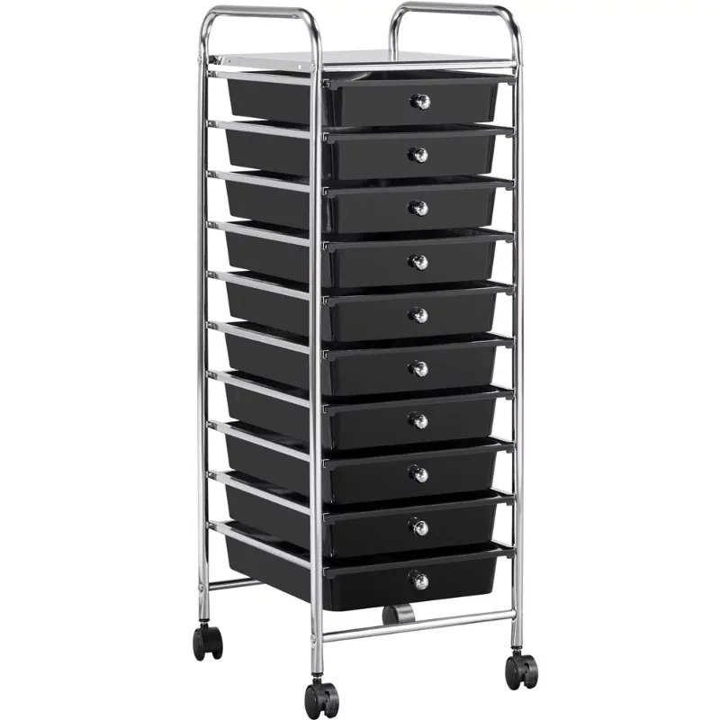 

10 Drawer Rolling Storage Cart Home Office Organizer Cart with Wheels, Black