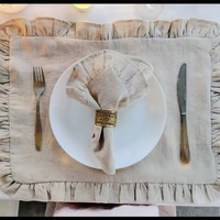 10PCS 32x44CM Retro Ruffle Napkin,Customized Dinner Table Rustic Decor,100% Linen Wedding Kitchen Tea Towel,Dining Place Mats