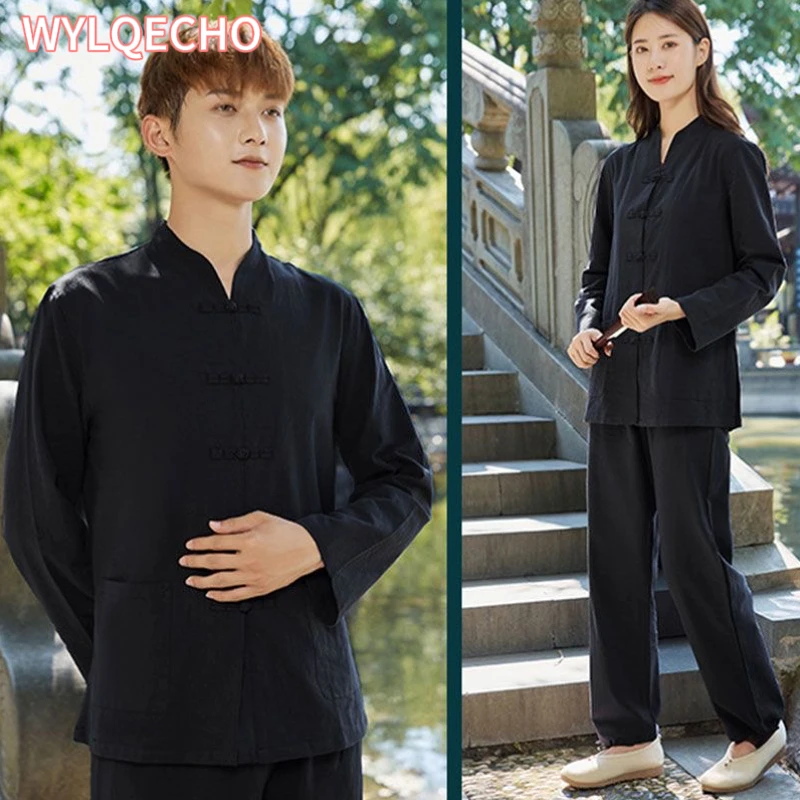 Женский китайский традиционный костюм Тан 2023 льняной кардиган дзен-чай ханьфу