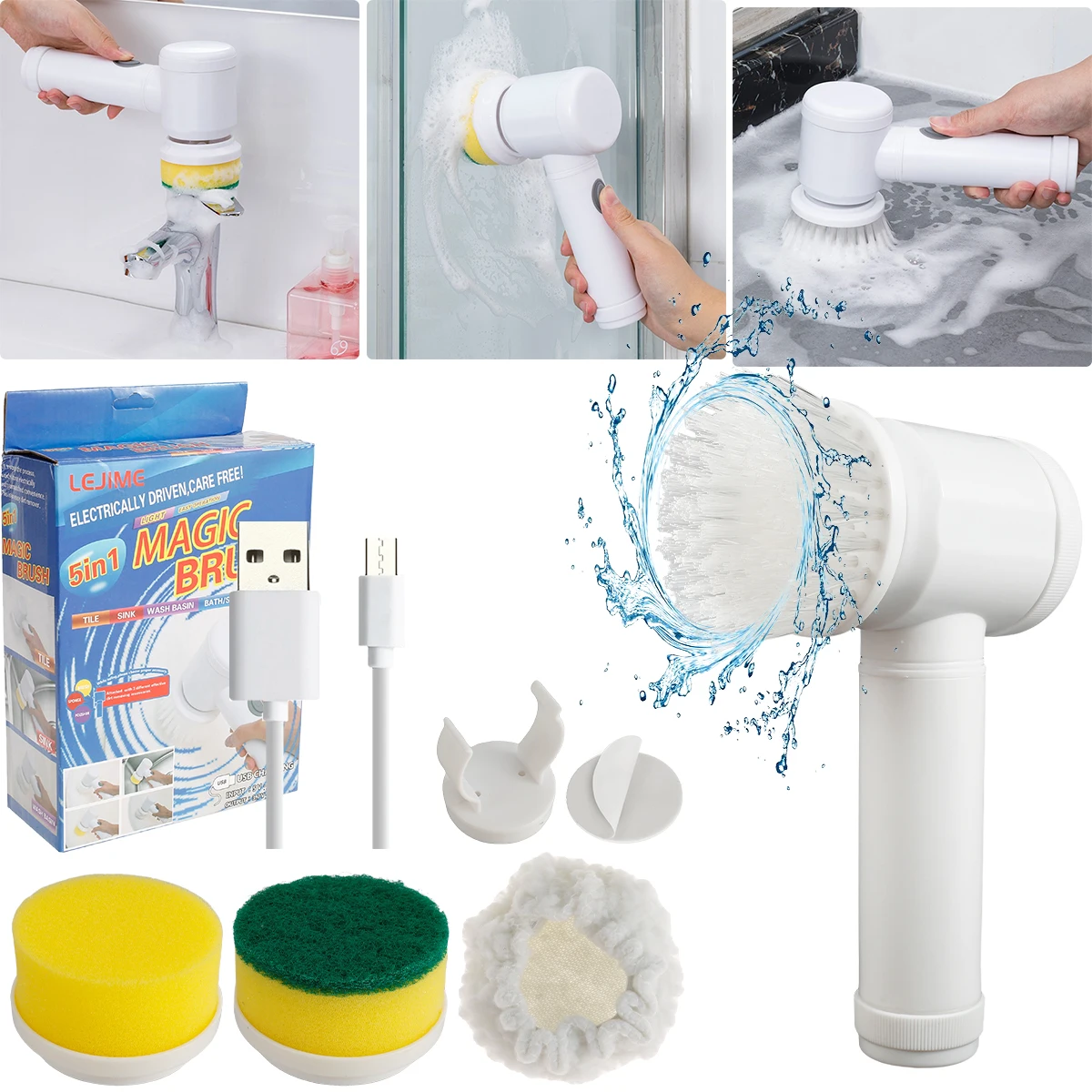 

Электрическая щетка для чистки, Электрический вращающийся скребок, портативный беспроводной скребок для душа с 4 насадками-щетками, ручной ...