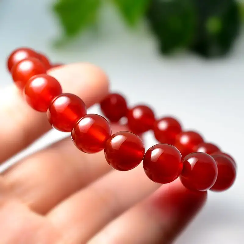 

Natural Red Jade Bracelet Men Women Healing Jewelry Real Carnelian Round Beads Elastic Beaded Bracelets Bangle Lucky Amulet Gift