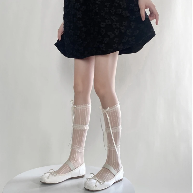 

Cute Sweet Womens Socks Vintage Lace Socks Bowknot Long Socks Stockings for Girl