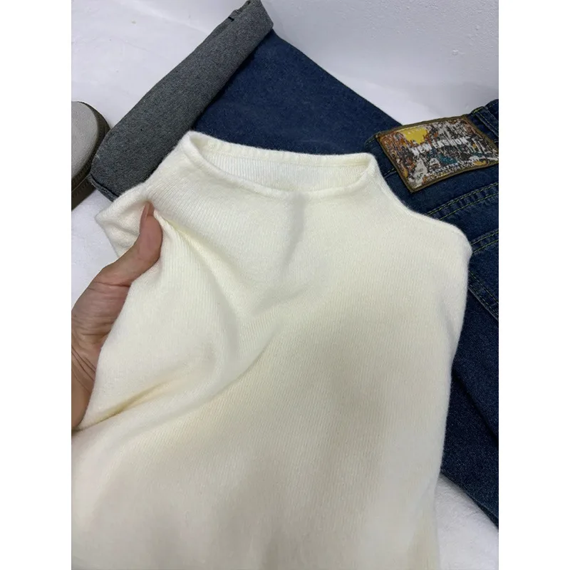 Простая вязаная нижняя рубашка с воротником-лебедем женская осенне-зимняя