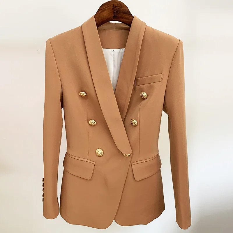 HIGH STREET 2022 Newest Designer Jacket Women's Slim Fitting Double Breasted Metal Lion Buttons Shawl Collar Blazer