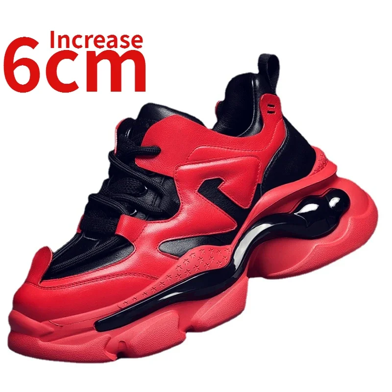 

Elevator Shoes for Men Autumn/winter Genuine Leather Sneakers Casual Dad's Shoes 6cm Increased Height Non Slip Board Shoes Men's