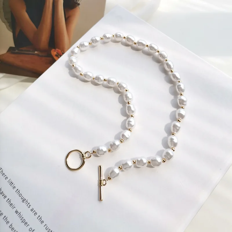 

South Korea Dongdaemun Temperament Pearl Necklace Elegant Irregular Necklace Beautiful Trendy Clavicle Chain Lady 2022 New
