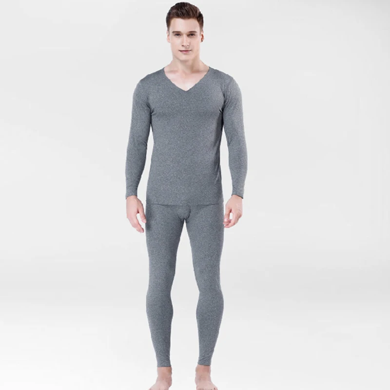 High Quality Long Johns Men Thermal Underwear Set Seamless Thin Fleece Soft V-neck Undershirt+Long Pants L-4XL Thermo Clothing