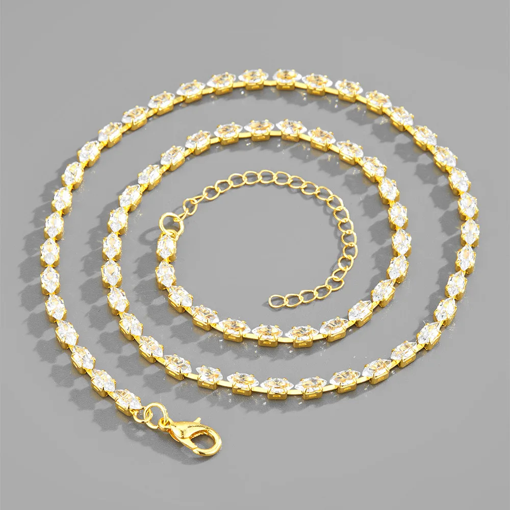 

Luxury 3.5mm Baguette Tennis Chain Necklace Bracelet Anklet Men Women Bling Ice Choker Full Diamond Hip Hop Fashion Jewelry Set