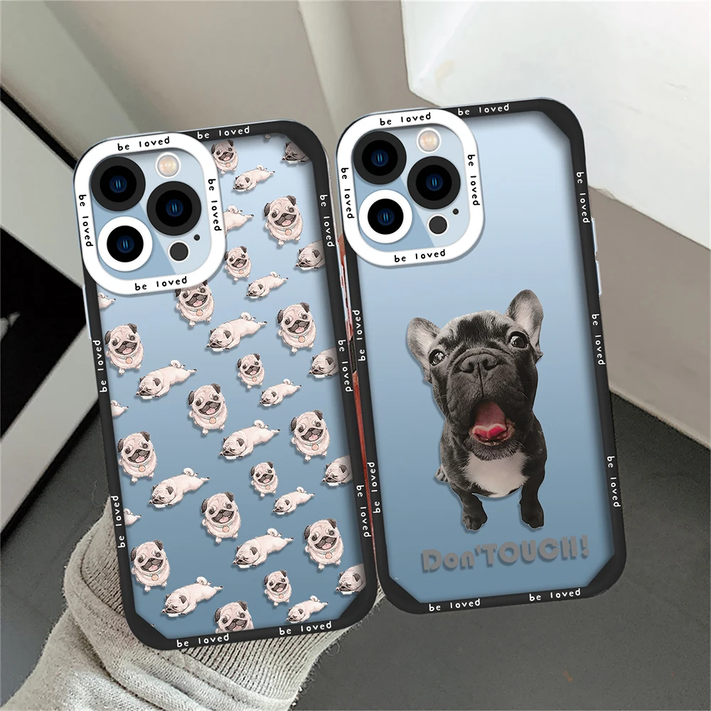 

Cute Funny French Bulldog Soft Phone Case for iPhone 14 13 11 12 Pro Max Mini XS XR X 7 8 Plus Shockproof Back Cover Clear Coque