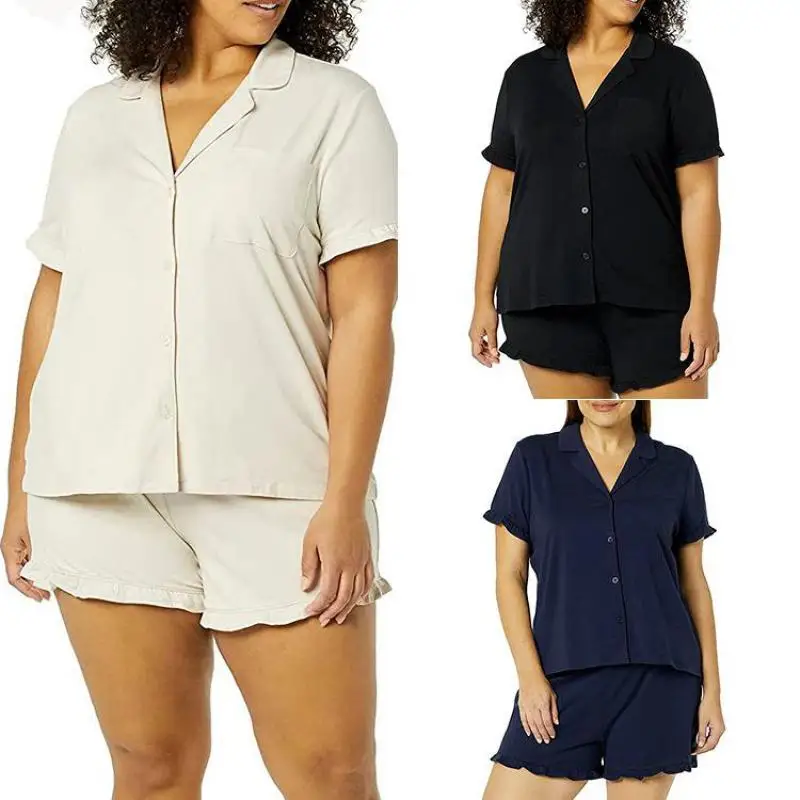 

Женская пижама размера плюс Xl-5XL, комплект из 2 предметов, летняя новая рубашка с коротким рукавом и шорты, одежда для сна, Женская Модальная П...