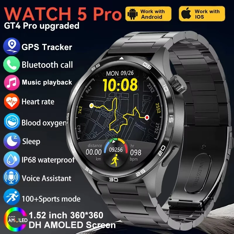 GT5 PRO SmartWatch мужчины смотрят 5 AMOLED HD экран Bluetooth вызов GPS траектории сердечного ритма