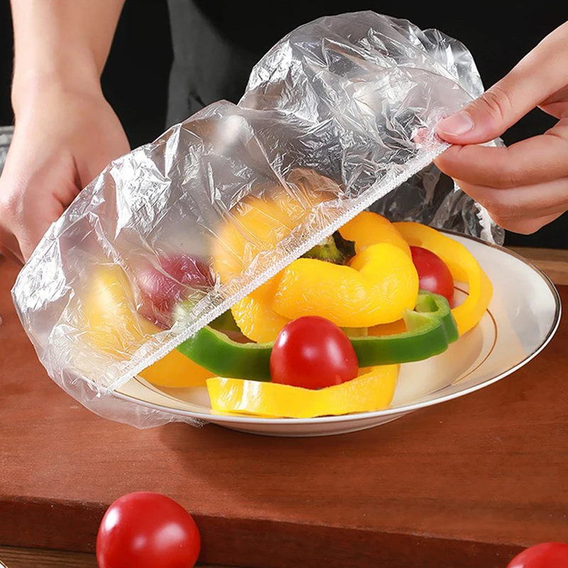 

Disposable Cling Film Cover Disposable Food Cover Bags Plastic Wrap Elastic Food Lids For Fruit Bowl Cups Shower Cap Storage