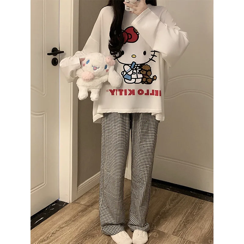 

Sanrio Spring Autumn New Hello Kitty Pajamas Set Cartoon Long Sleeve Cardigan Animation Casual Home Clothes Outdoor Girl Gift