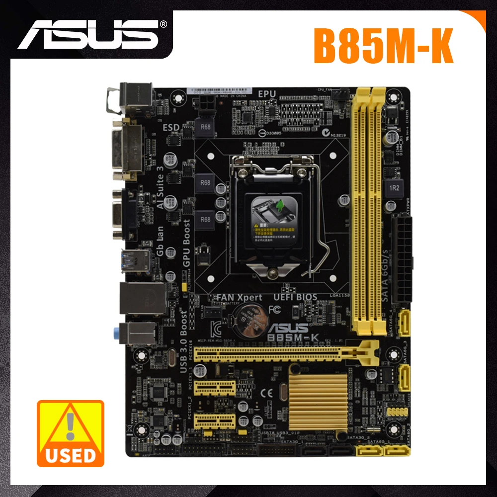 

Материнская плата ASUS B85M-K 1150, материнская плата DDR3 Intel B85 B85M 16 Гб 1333 МГц с поддержкой памяти 4770K 4670K ЦП PCI-E 3,0x16 DVI ATX