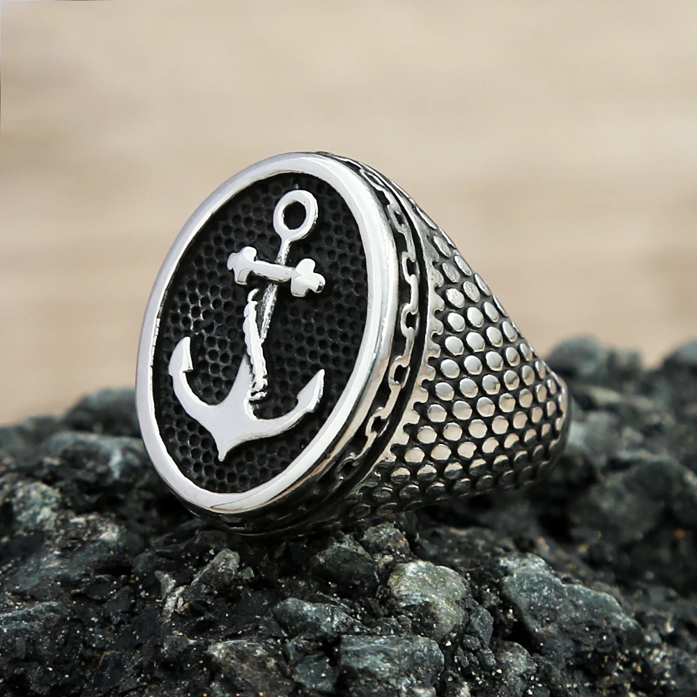 Retro Viking Dot Bump Anchor Stainless Steel Ring For Men Women Punk Hip Hop Street Fashion Jewelry Gift Size 7-15 DropShipping