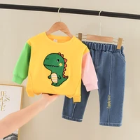 childrens long sleeved towel embroidered dinosaur boys and girls clothes cheap wholesale in spring and summer