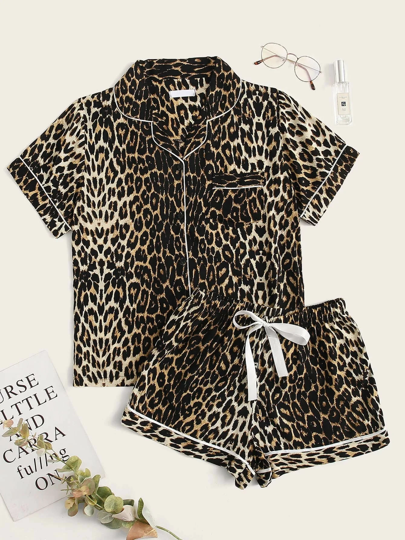 

Leopard Print Drawstring Waist PJ Set