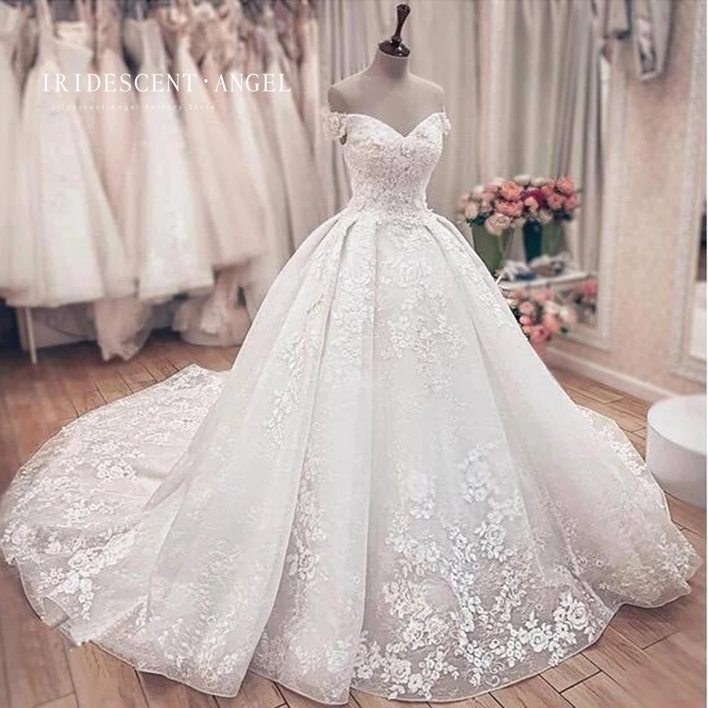

IRIDESCENT Luxury Ball Gown Sweetheart Charming Princess Wedding Dresses Appliques Lace Up Bride Dress Robe De Mariee Custom