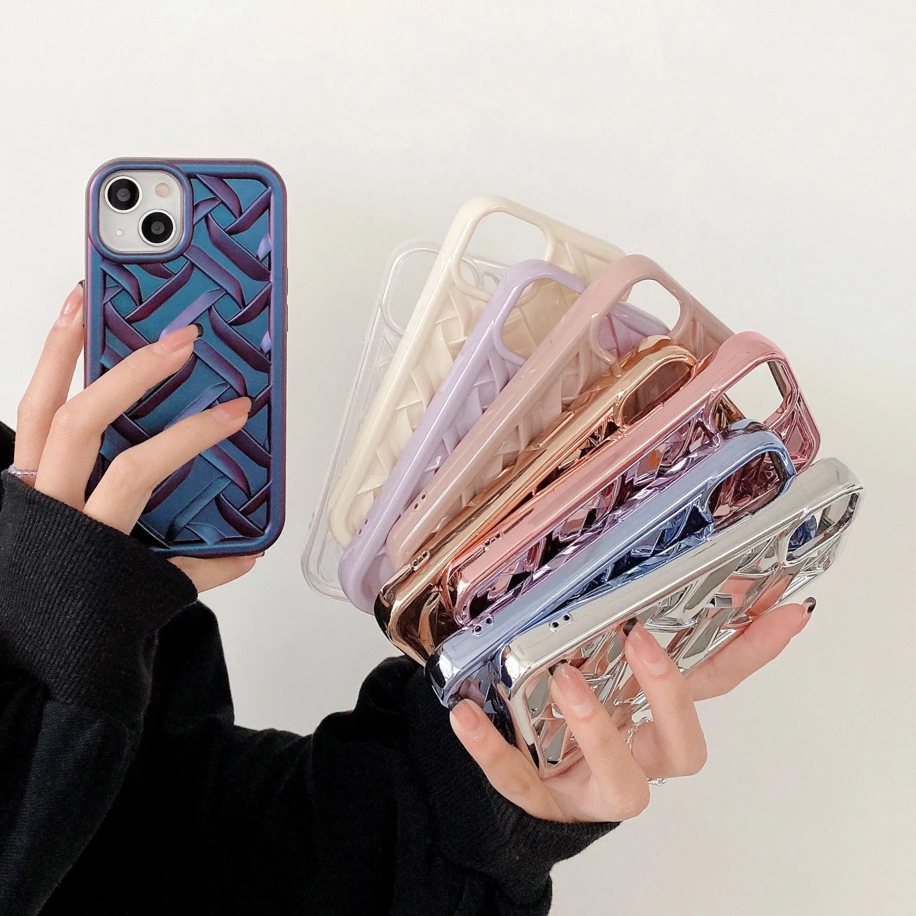 

Luxury Fashion Electroplating Process 3D Pleated Texture Shockproof Phone Case For IPhone14 13 12 11 Pro TPU Protective Cover