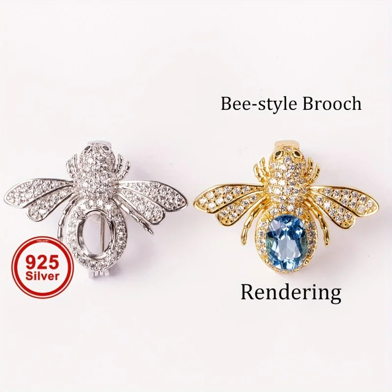 Подвеска-брошь в форме пчелы 6*8 мм из стерлингового серебра S925 с четырьмя зубцами