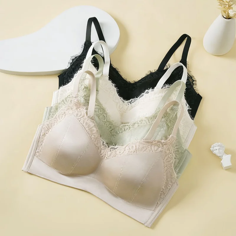 

Women's Light Luxury Small Lingerie New High-grade Traceless Eyelashes Lace Bra Seaweed Latex Cup Breast Raising Underwear