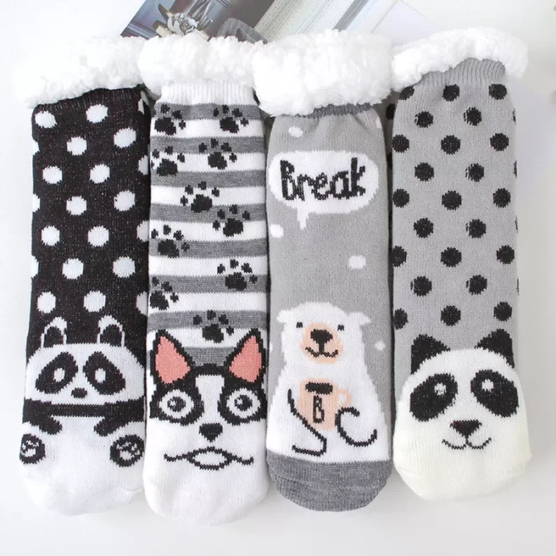 Floor Thicken Fluffy Fur Fleece Cotton Socks Winter Warm Slipper Socks Bed Sleeping Funny Animals Cute Sock Gift