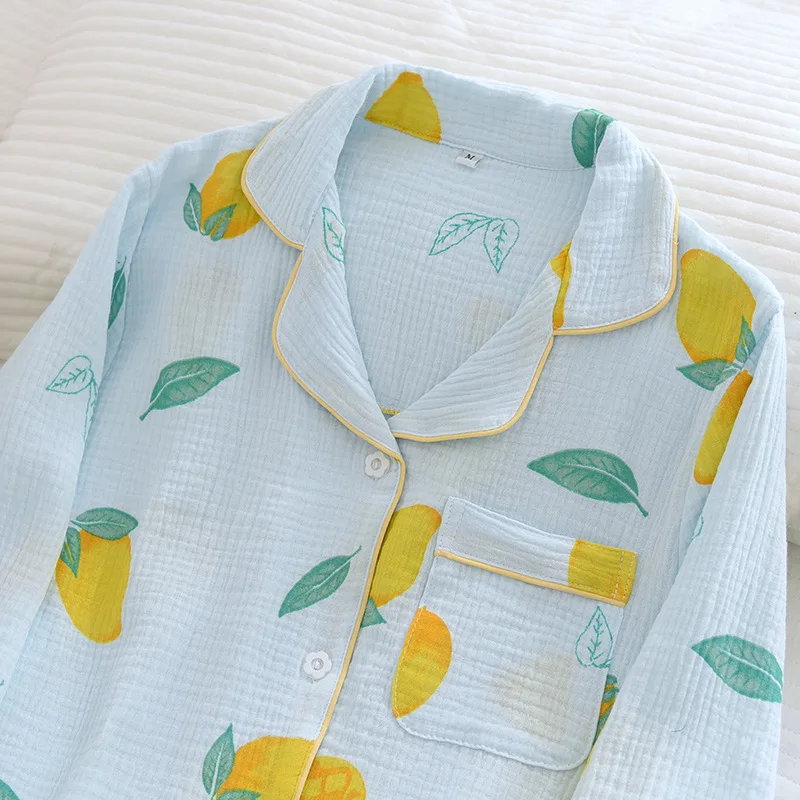 Pure Cotton Washed Crepe Pajamas Women's Four Seasons Can Go Out Long-Sleeved Sweet Korean Cartoon Home Clothes Set Thin Section