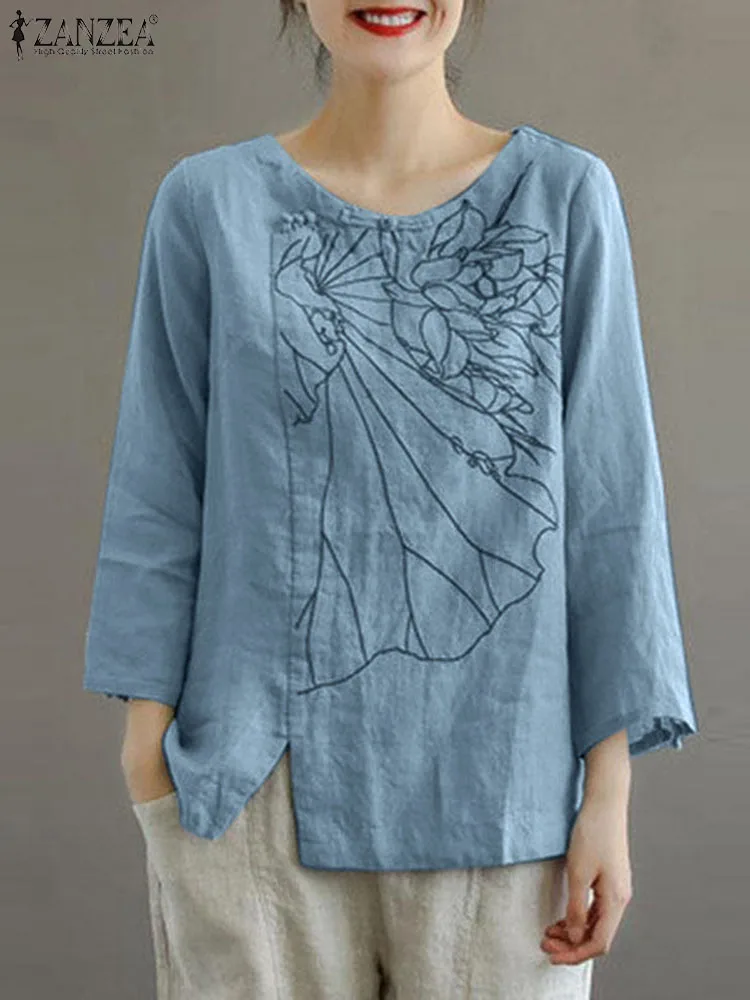 

Женская винтажная блузка с длинным рукавом и цветочной вышивкой