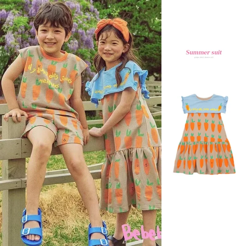 

Girls Dress 2022 Summer New Cartoon Cotton Children's Dress Lapel Fashion Princess Dress Elegant Long Skirt Children's Clothing